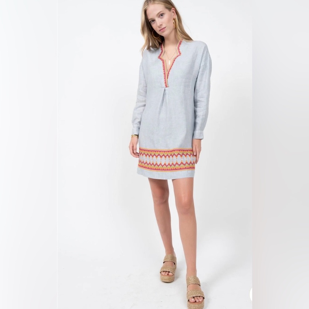 Uncle Frank by Anthropologie cross stitch embroidered Gray linen dress